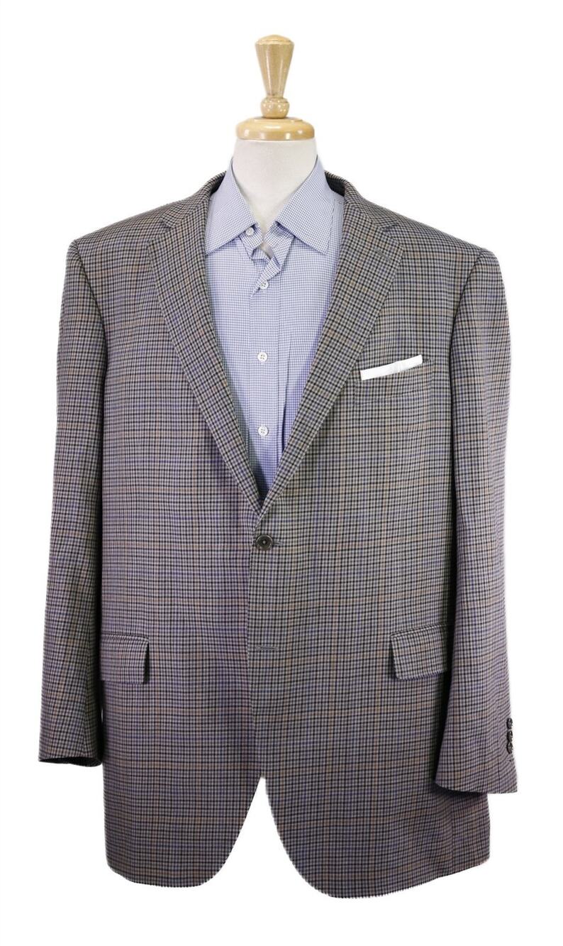 Custom Tailored Gray Brown Gingham Check 2-Btn Wool Sportcoat Blazer Big 52L